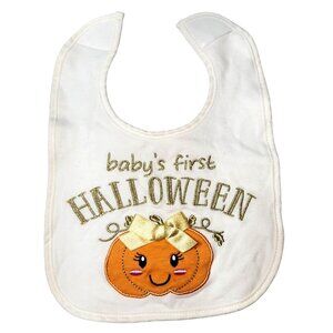Baby Essentials Girls Baby's First Halloween Bib Pumpkin Fall Cute Cream Gold